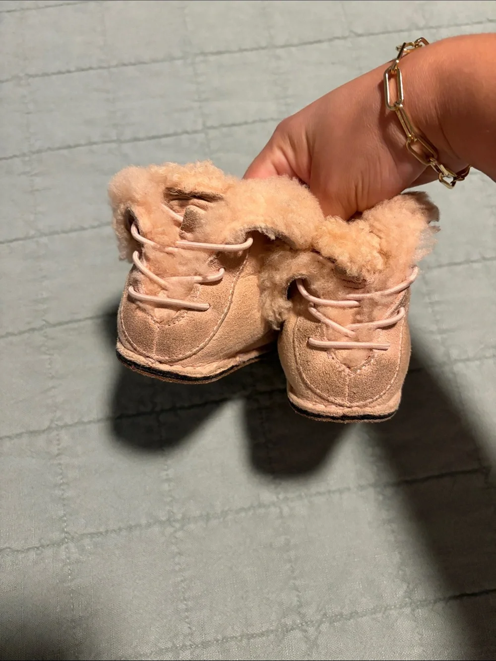 UGG Peach Suede Shearling Kids Slippers